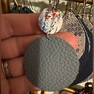 Blue/Gray and Multicolor Leather Earrings